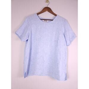 FLAX 100% Linen Light Blue Short Sleeve Boxy Top | Small | Made in Lithuania